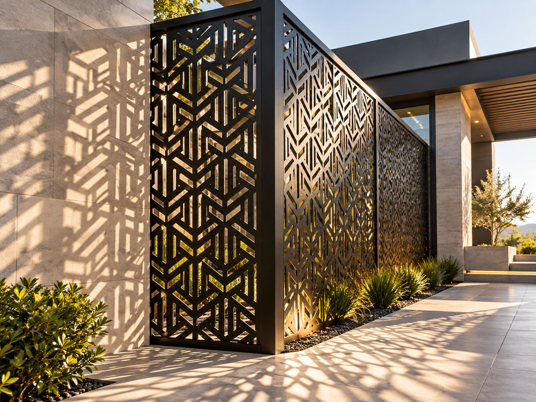 Decorative metal screen with a custom cut pattern