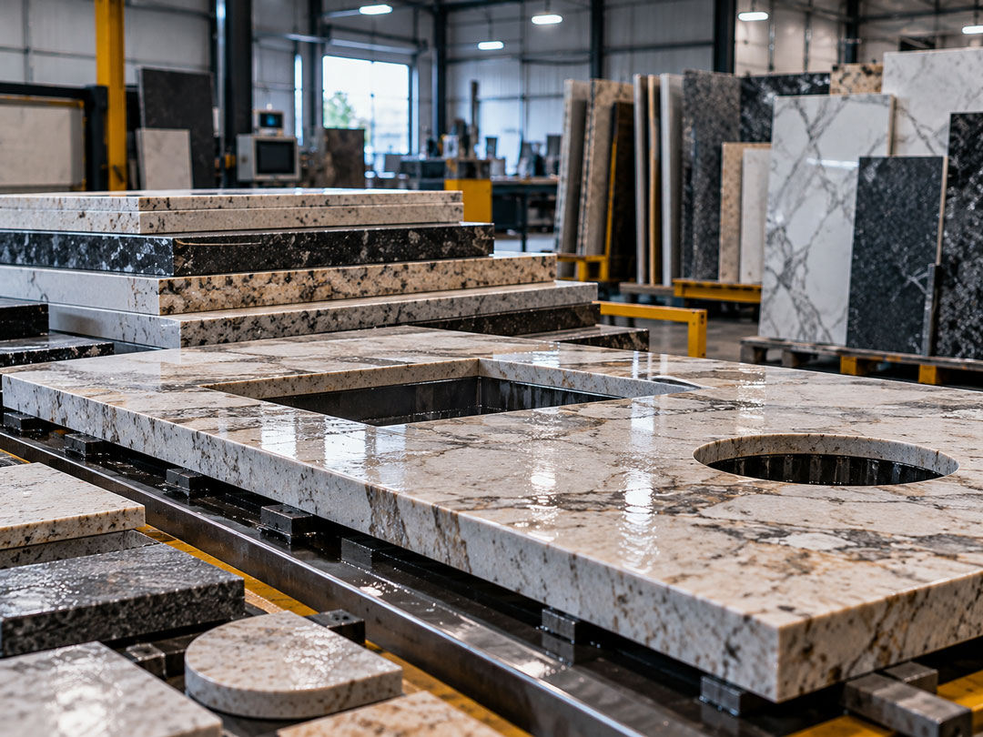 Natural or engineered stone prepared for custom cutting