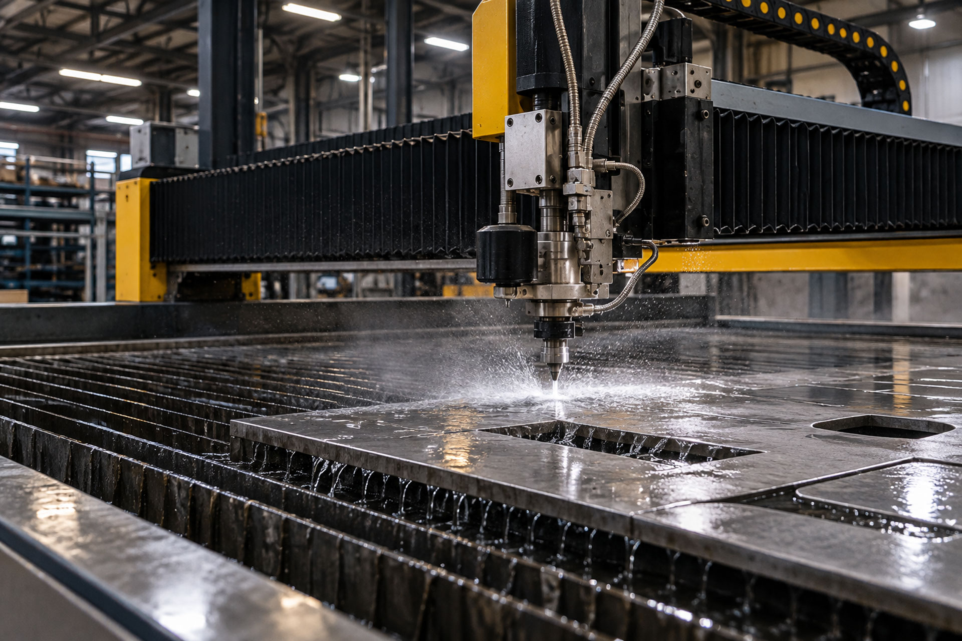 CNC waterjet cutting machinery at work